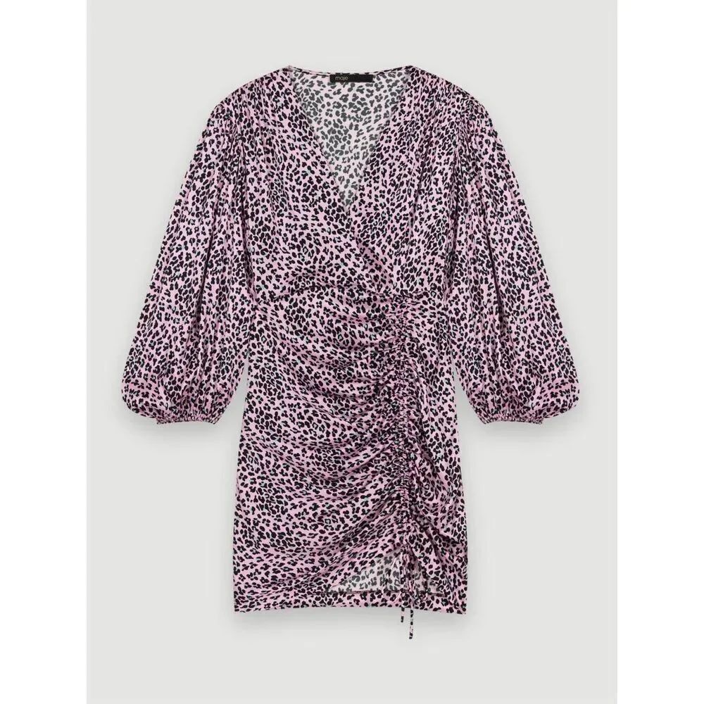 Maje Draped leopard-print dress NEW NWT